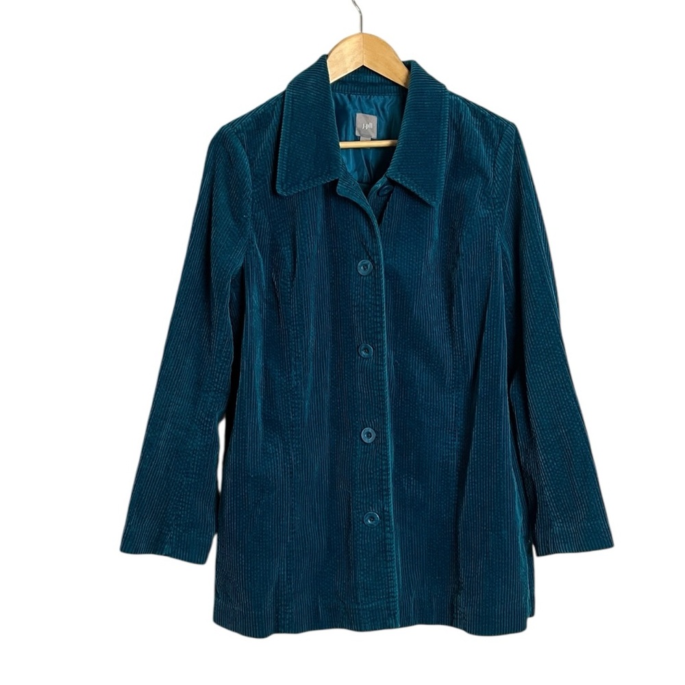 J Jill Jacket Womens Large teal Wide Wale Corduroy Button Front Cotton Casual